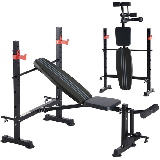 Adjustable Weight Bench With Rack, 650 LBS Capacity, Heavy Duty Foldable Bench Press, Leg Extension Curl, Easy Assembly, For Home, Garage, Gym