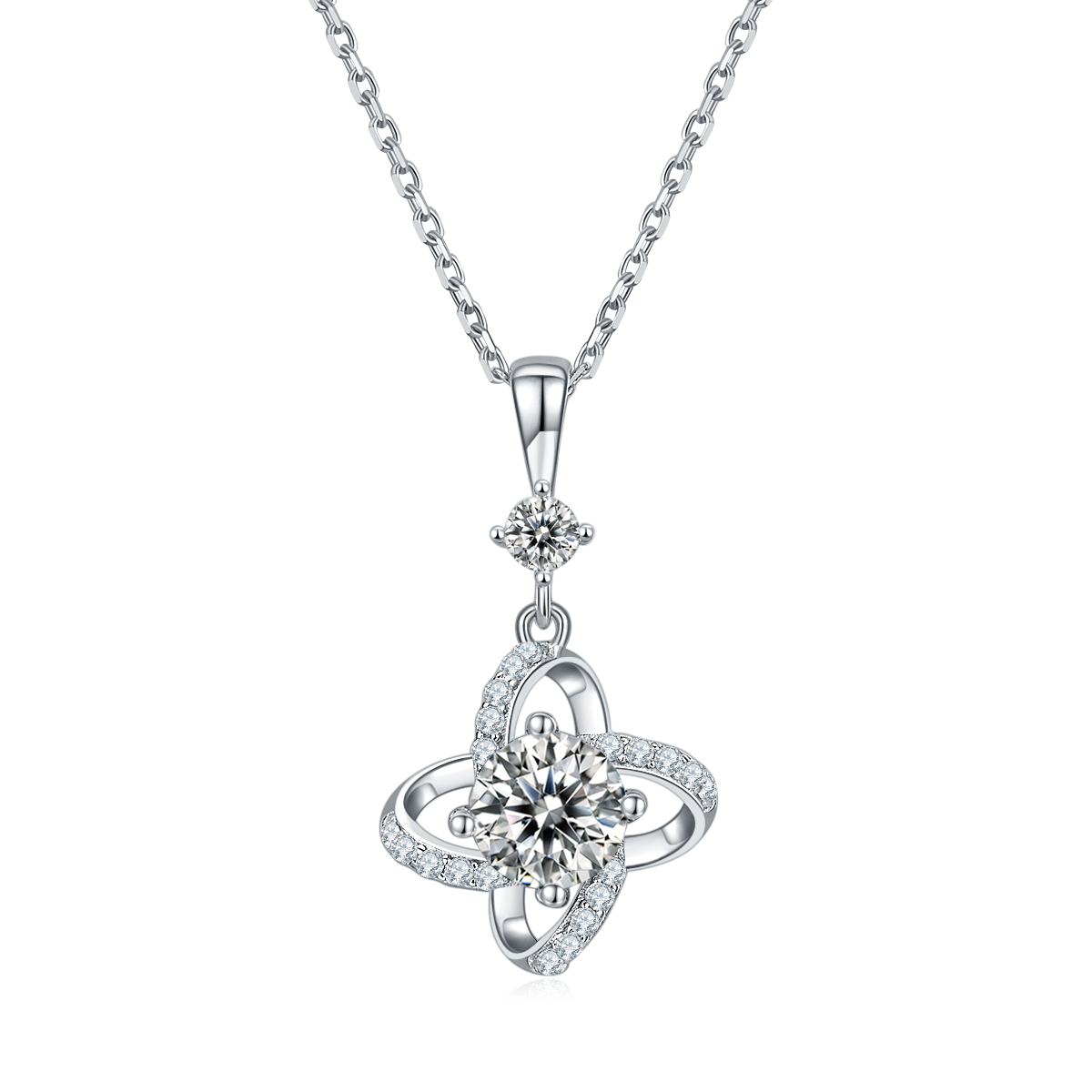 Collier Trèfle 4 Feuilles Argent S925 - Moissanite 6.5mm