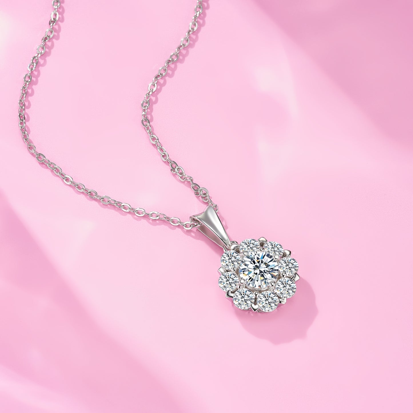Collier Halo Argent S925 Moissanite 1ct - 40cm