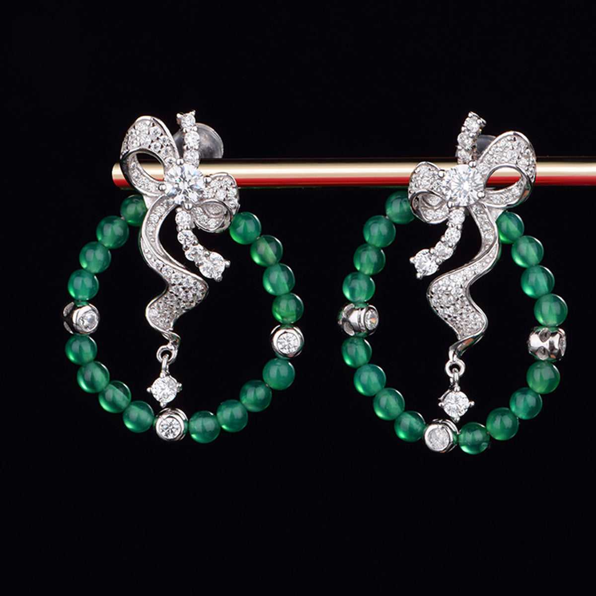 Boucles d'Oreilles Créoles Nœud Argent S925 - Chrysoprase Verte