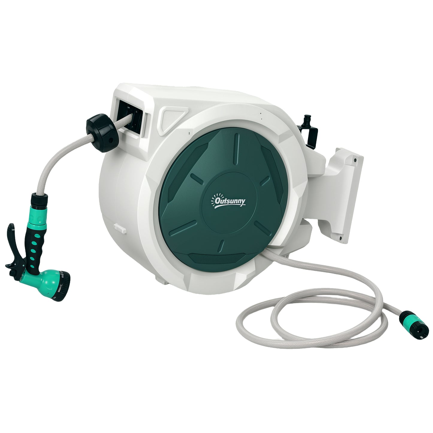 Retractable Hose Reel Wall Mounted, 20+2m Garden Hose Pipe Reel With Lock, Auto Rewind, 7 In 1 Spray Nozzle, Includes Wall Fixings, 180° Swivel, Outdoor Watering, 48 X 20 X 42 Cm, Light Grey