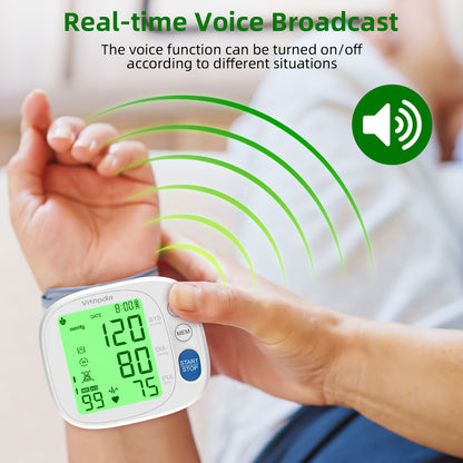 Blood Pressure Monitors for Home Use Rechargeable Wrist Digital BP Machine Cuff with LED Backlit Display, Voice Broadcast, 240 Memory Storage for 2 Users with Carrying Case, Blood Pressure Monitor for Home, Blood Pressure Mon