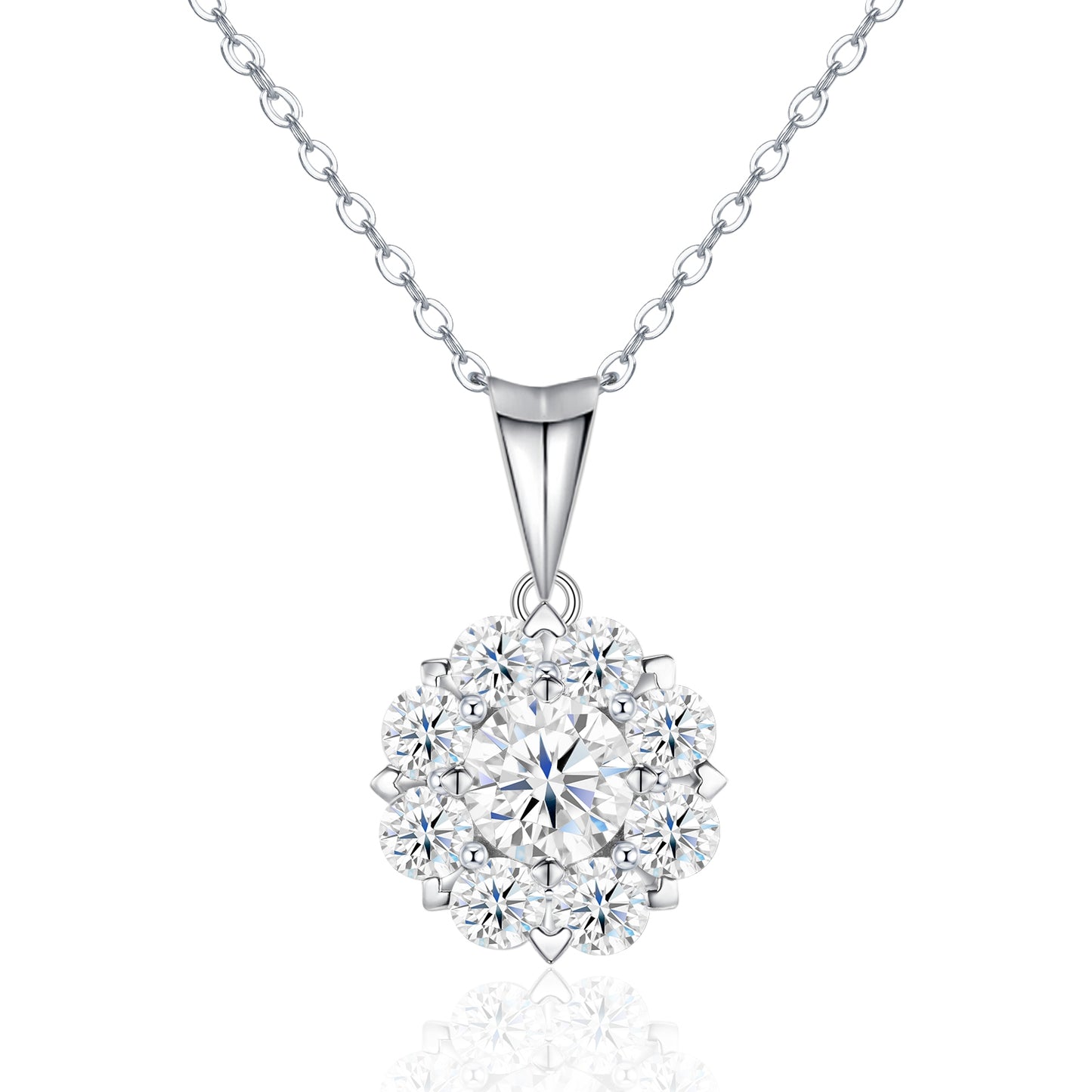 Collier Halo Argent S925 Moissanite 1ct - 40cm