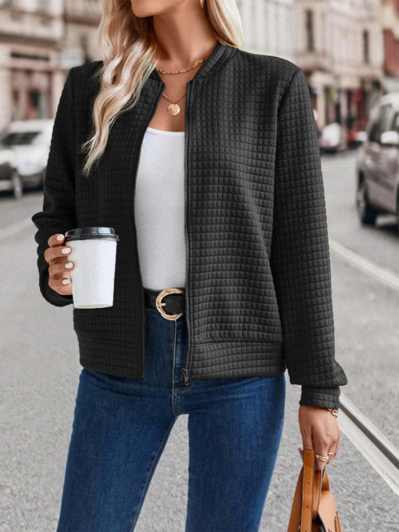 Cardigan Femme Manches Longues Zippé Uni - Décontracté