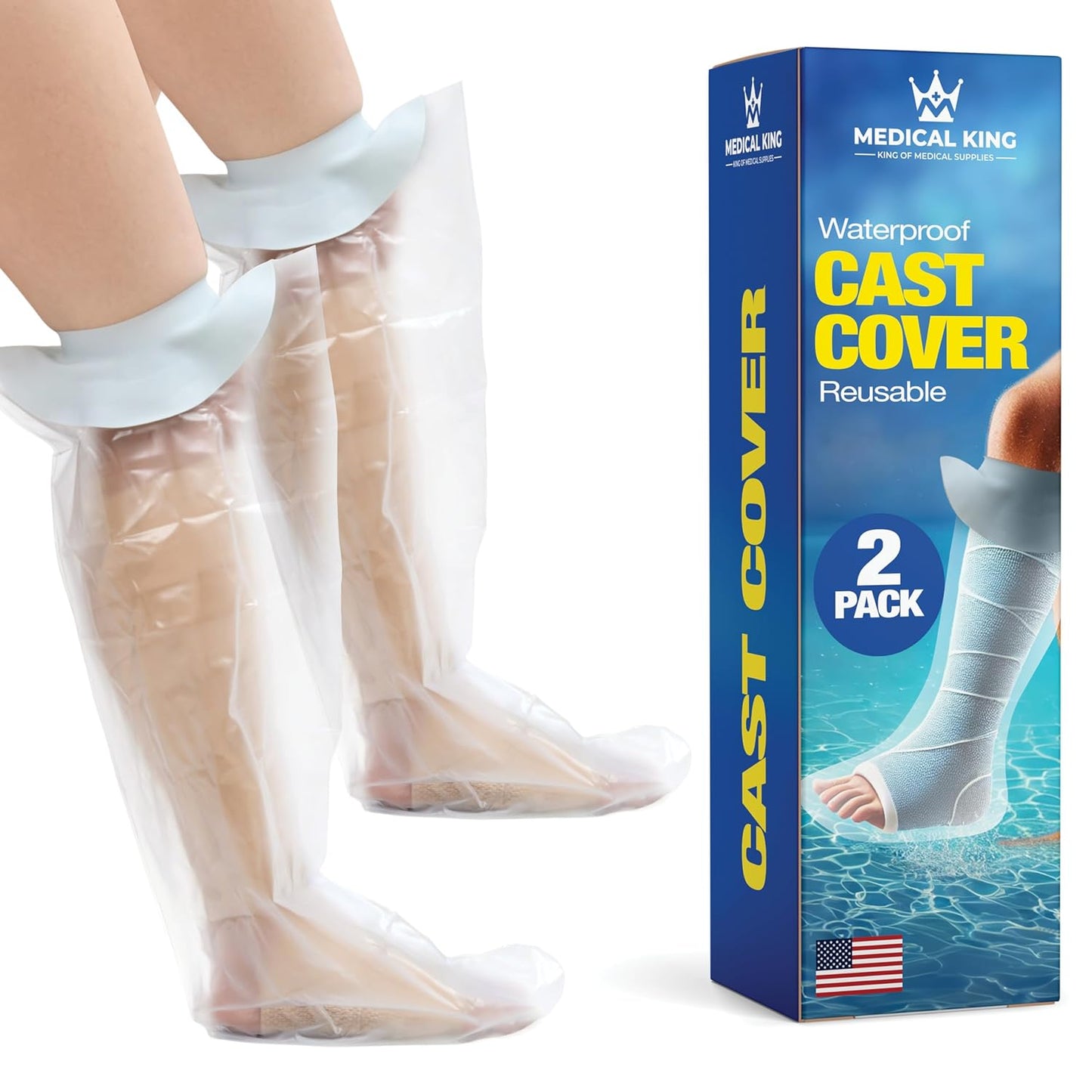 Medical king 100% Waterproof Cast Covers for Shower Leg 2pk Reusable Full Leg Cast Cover for Showering Cast Protector for Shower Leg Adult