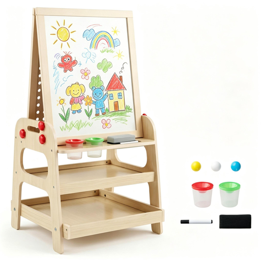 Chevalet d'Art en Bois 2-en-1 pour Enfant avec Circuit à Billes