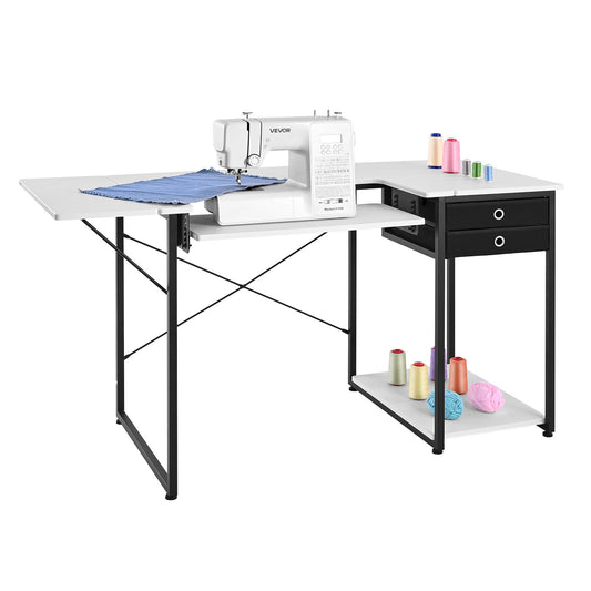 Sewing Table, Multipurpose Sewing Machine Table With Drawers, Foldable Side Shelf, Adjustable Shelf, Steel Legs, Computer Desk For Home, Fashion Studio, Art Studio, Educational Institution