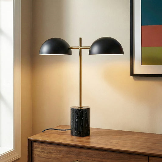 Lampe de table noire à double éclairage avec interrupteur, base en faux marbre, 56,9 x 50,8 x 20 cm