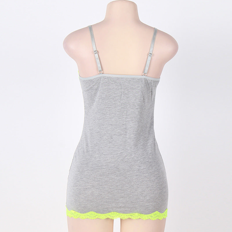 V-neck lace-trimmed fleece pajamas