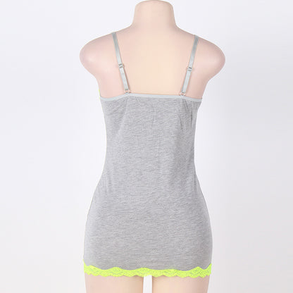 V-neck lace-trimmed fleece pajamas