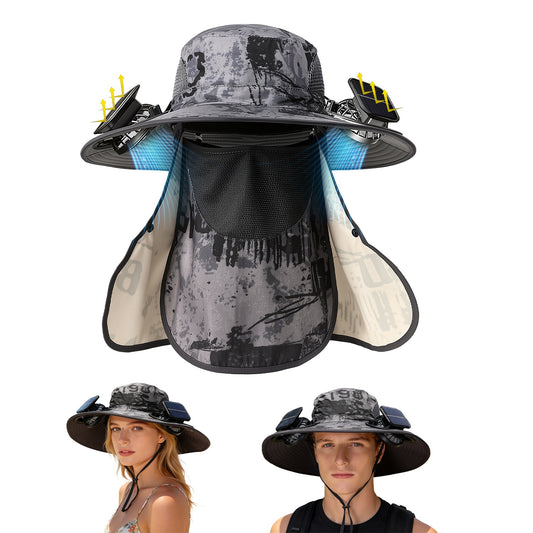 1Pc 2 In 1 Solar Fan Hat UPF50 Sun Hat With Fans Wide Brim Fishing Hat With Face Cover Neck Flap Solar USB Charging For Hiking Gardening Outdoor Work
