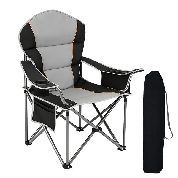 Chaise de camping pliante surdimensionnée robuste, porte-gobelet, rangement et sac isotherme, cadre acier