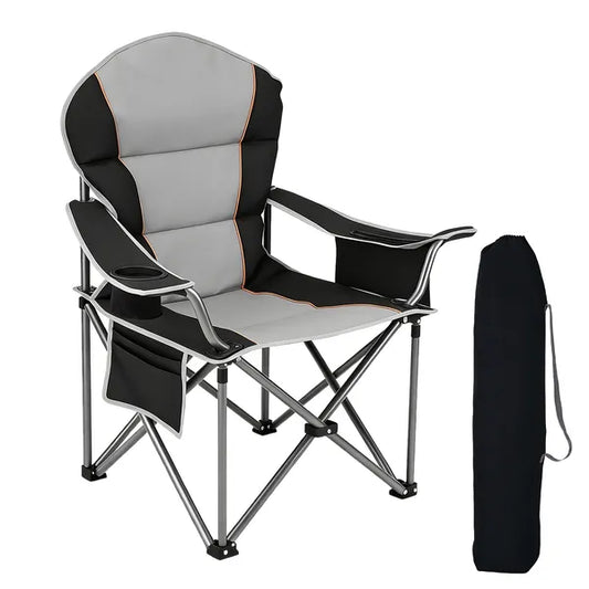 Chaise de camping pliante surdimensionnée robuste, porte-gobelet, rangement et sac isotherme, cadre acier