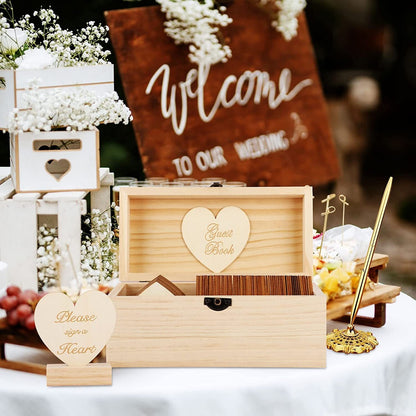 Wooden Heart Guest Book For Wedding Baby Shower Bridal Shower With Pen
