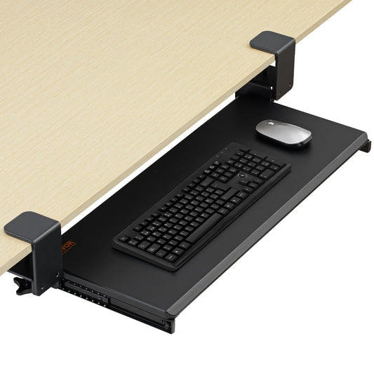 Keyboard Tray Under Desk, Pull Out Keyboard/Mouse Tray Under Desk With Sturdy No-drill C Clamp Mount, Large 26.8 X 11 Inch Slide-out Computer Drawer For Typing In Home, Office Work