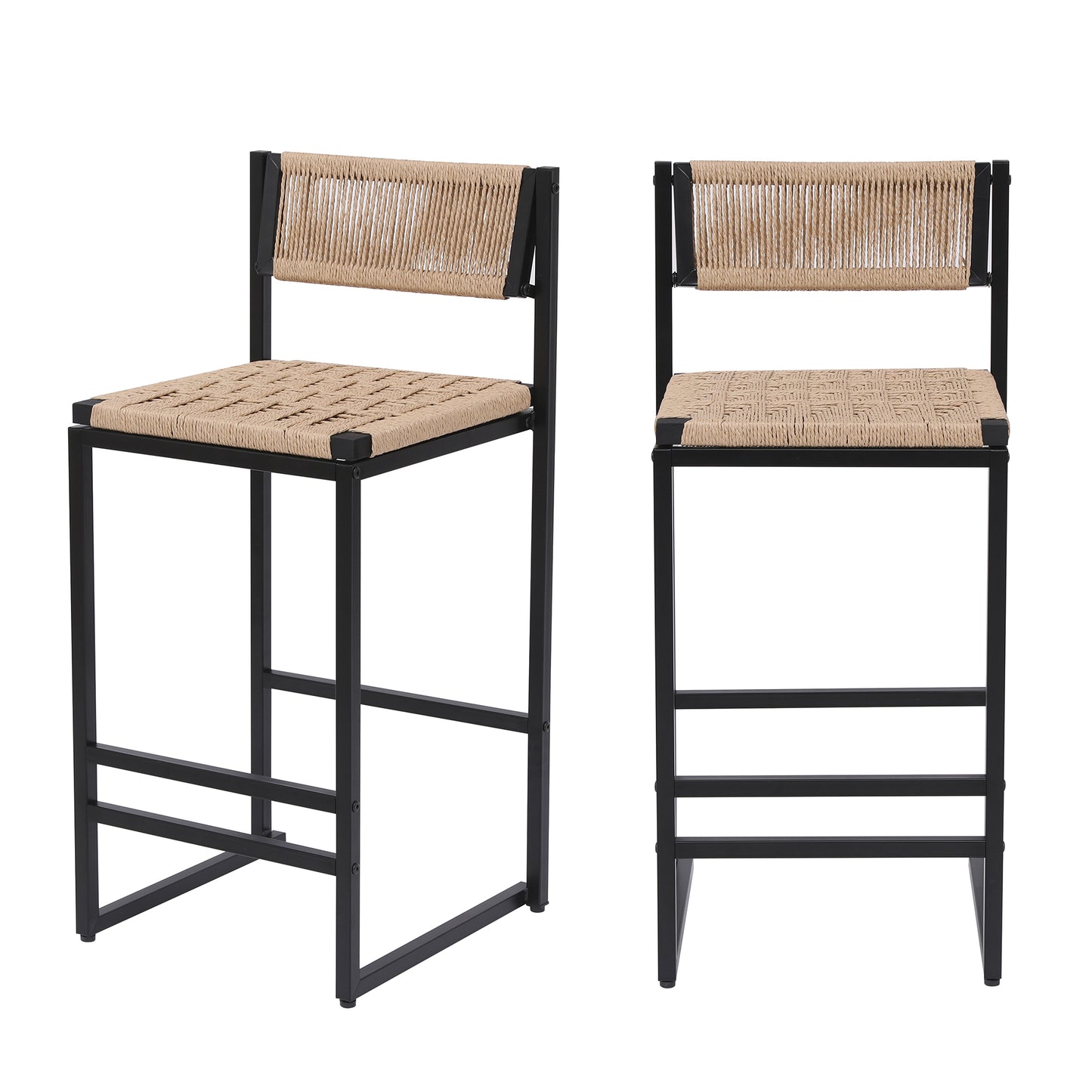 Lot de 2 Tabourets de Bar avec Repose-pieds - Corde Tressée