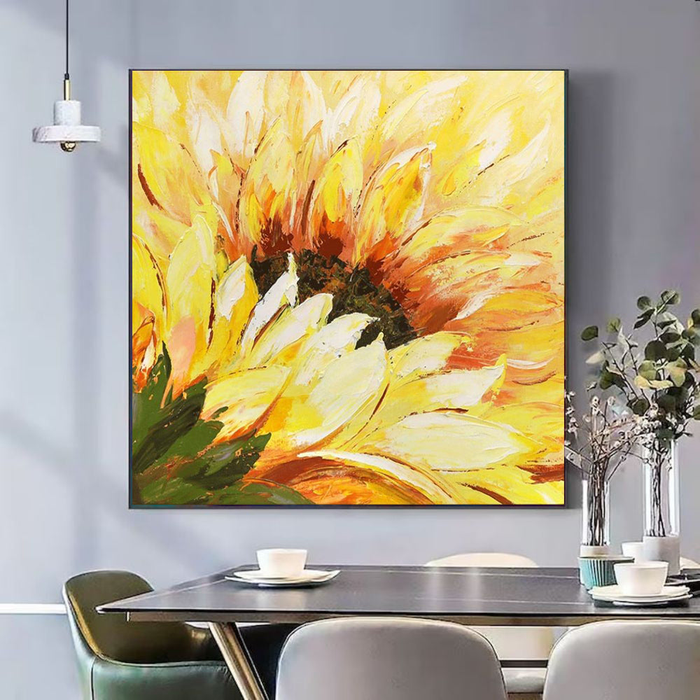 Hand-Painted Oil Painting On Canvas Abstract Sunflower Flowers Painting Modern Wall Art Landscape Painting Living Room Home Office Decor Frameless
