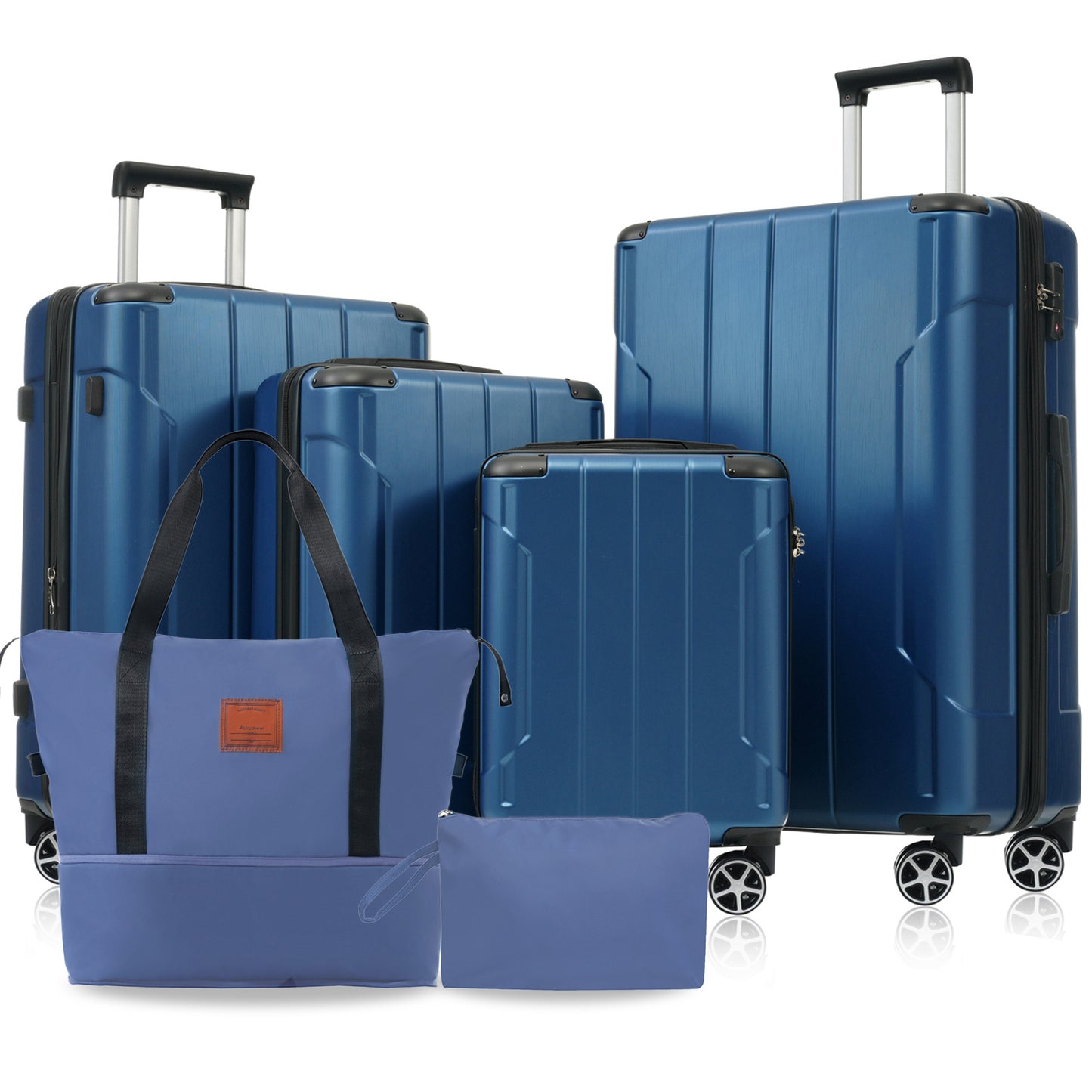 Ensemble de 6 valises rigides extensibles et légères avec double roues et serrure TSA, bleu