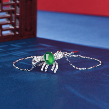 Bracelet Nœud Argent S925 - Chrysoprase Verte Cabochon