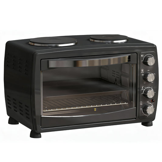 Mini four 36 L avec 2 plaques de cuisson, grill, rôtissage, minuterie, plateaux inclus, 2600W, noir