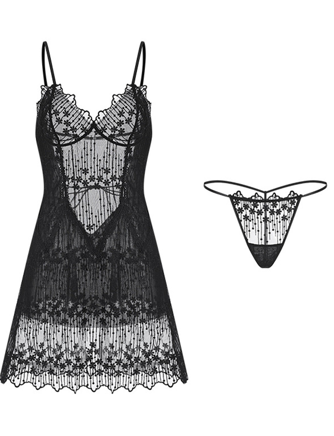 Deep V Backless Flower Embroidery Suspender Nightdress European Cup Cross-Border Bridal Women'S Underwear Sex Appeal Pajamas