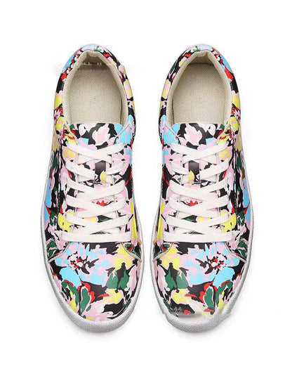 SOCOFY Femme Imprime Fleurs Baskets Chaussures A Lacets Decontracte Baskets En Plein Air Dames Marche Chaussures De Sport Chaussures de Skate