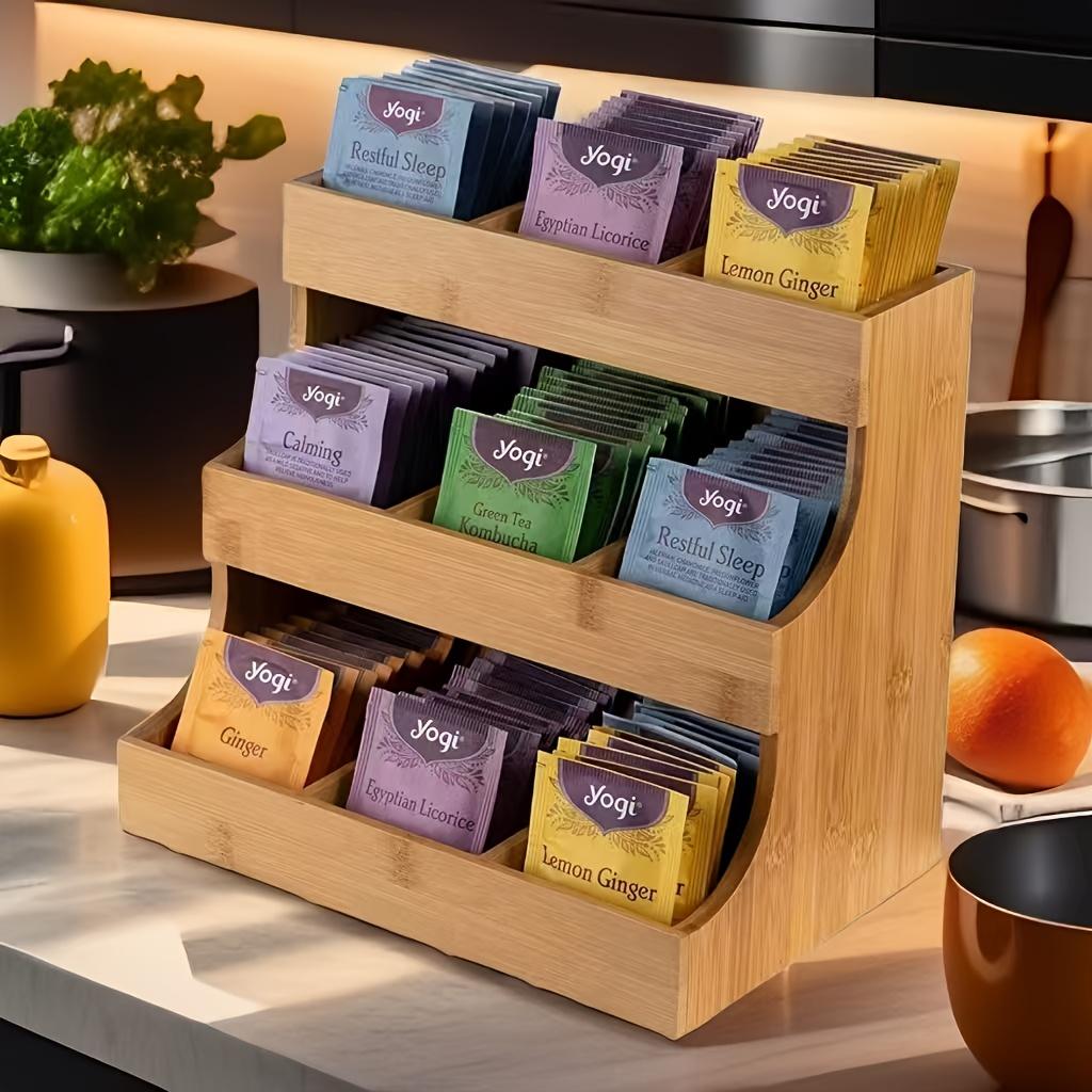 Small Wooden Tea Bag Organizer Holds 180 Tea Bags Suitable For Home Kitchens And Offices Also Fits Sugar Packets, Sweeteners, And Creamers.