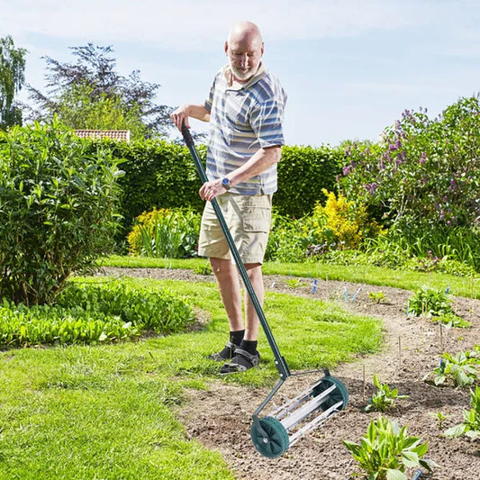 18 Inch Rolling Lawn Aerator With Anti-slip Handle And Tine Spikes