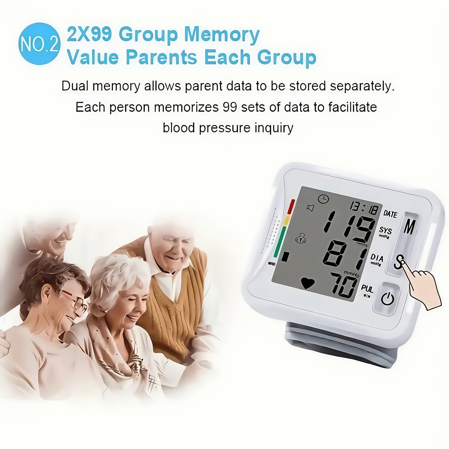 Wrist Blood Pressure Monitor, LCD Display, Audio Prompts, Adjustable Cuff, Irregular Heartbeat Detection, Easy To Use, Perfect For Elderly Care, For Medical And Home Use, Blood Pressure Monitor (without Batteries), Good Gift