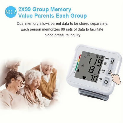 Wrist Blood Pressure Monitor, LCD Display, Audio Prompts, Adjustable Cuff, Irregular Heartbeat Detection, Easy To Use, Perfect For Elderly Care, For Medical And Home Use, Blood Pressure Monitor (without Batteries), Good Gift