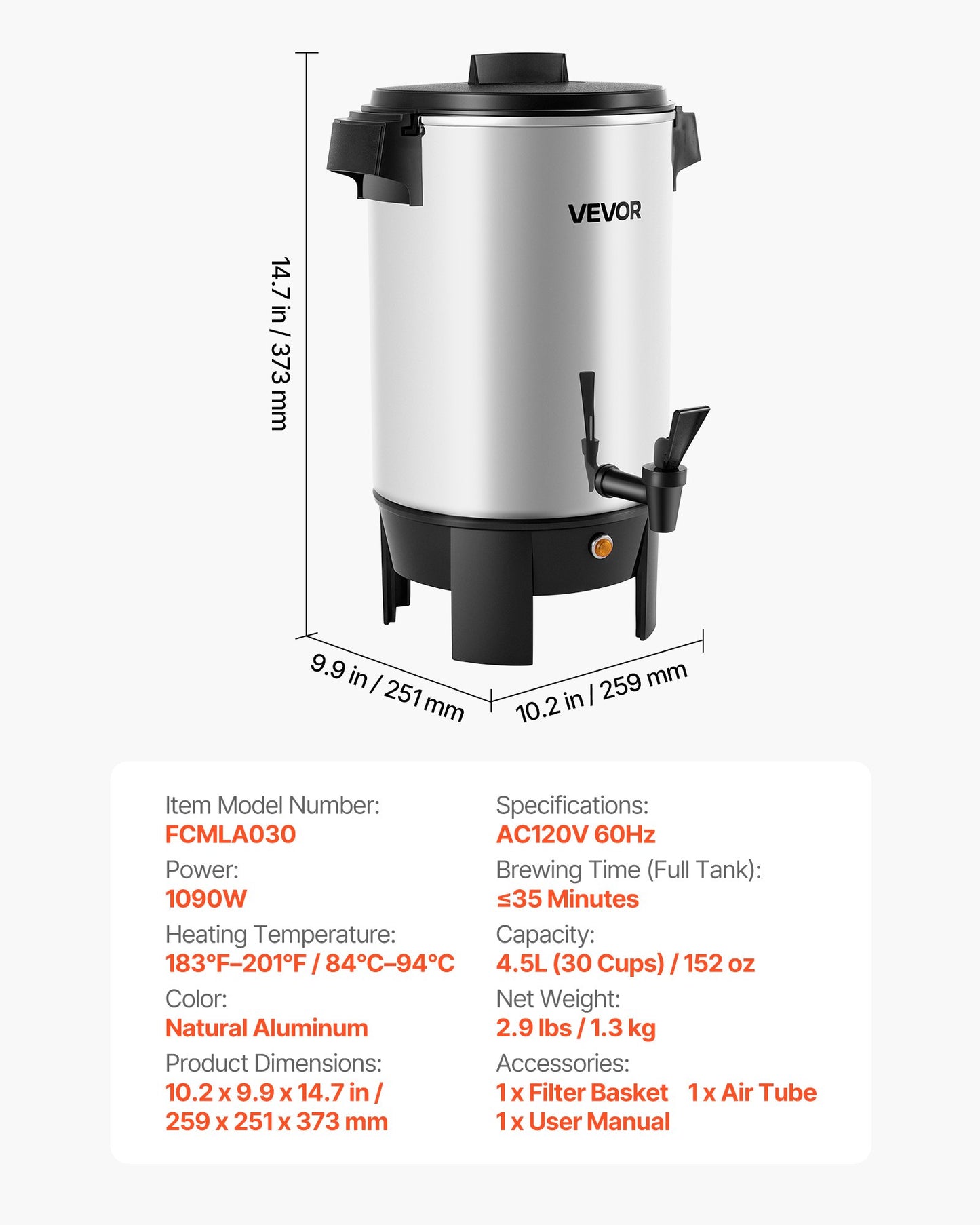 Commercial Coffee Urn, 30 Cup 152oz Hot Beverage Dispenser With Dripless Faucet, 1090W Quick-Brewing Coffee Maker, Automatic Temperature Control, For Catering, Party, Church & Restaurant