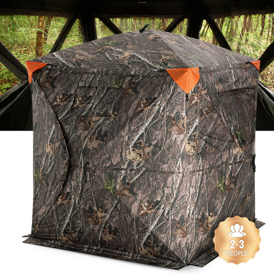 Hunting Blind, 270° See Through Ground Blind, 2-3 Person Pop Up Deer Blind For Hunting With Carrying Bag, Portable Resilient Hunting Tent, 3 Horizontal Windows For Turkey And Deer Hunting