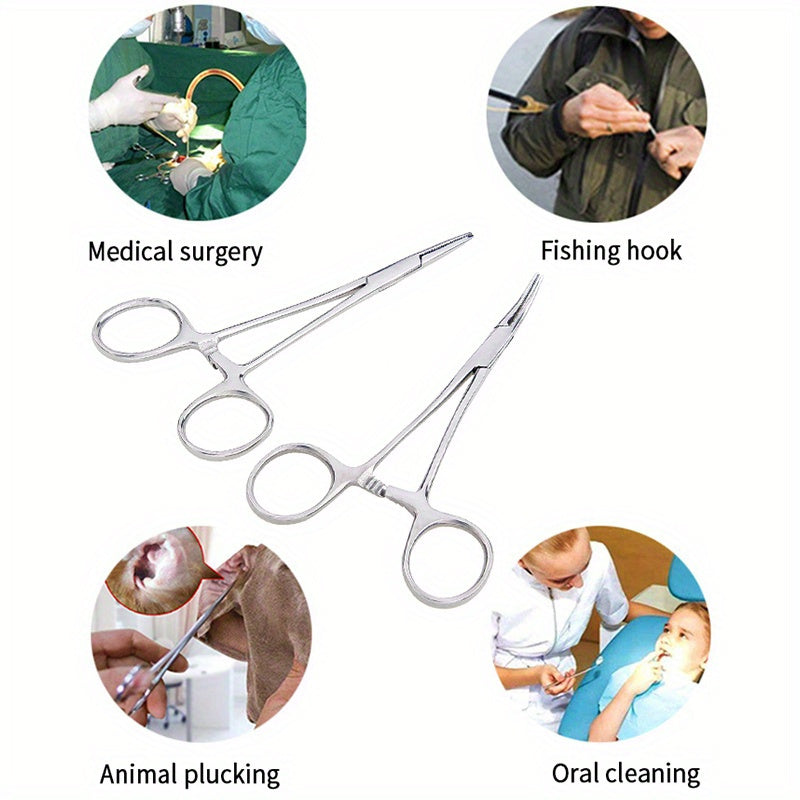 1pc Stainless Steel Hemostatic Forceps - Medical Tweezers for Laboratory, Veterinary & Fishing Use - Metal Curved/Straight Tip Clamp - For Professionals & Enthusiasts - Ideal for Pet Care, Precision Tasks & Medical Procedures