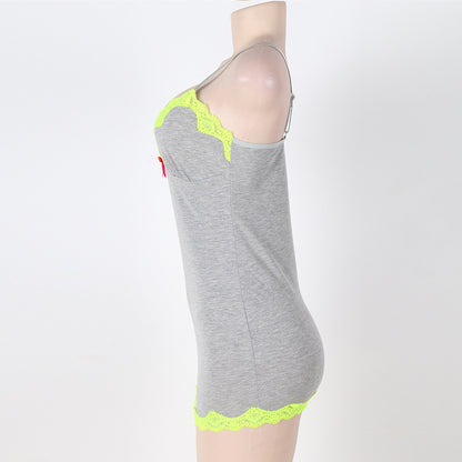 V-neck lace-trimmed fleece pajamas