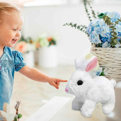 2025 Upgraded Interactive Bunny Toy. Hops, walks, talks, shakes ears. Plush Gift for Kids (Grey).