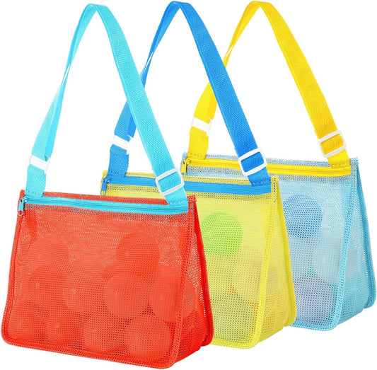 3 Pack Beach Toys Mesh Beach Bag Seashell Bag Sand Toy Shell Collecting For Holding Shells Swimming Pool Storage With Adjustable Carrying Straps For Boys And Girls Clearance