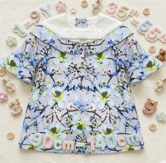 Girls  Elegant Floral Printed Toddlers Removeble Sleeve Princess Party Dress 1-9