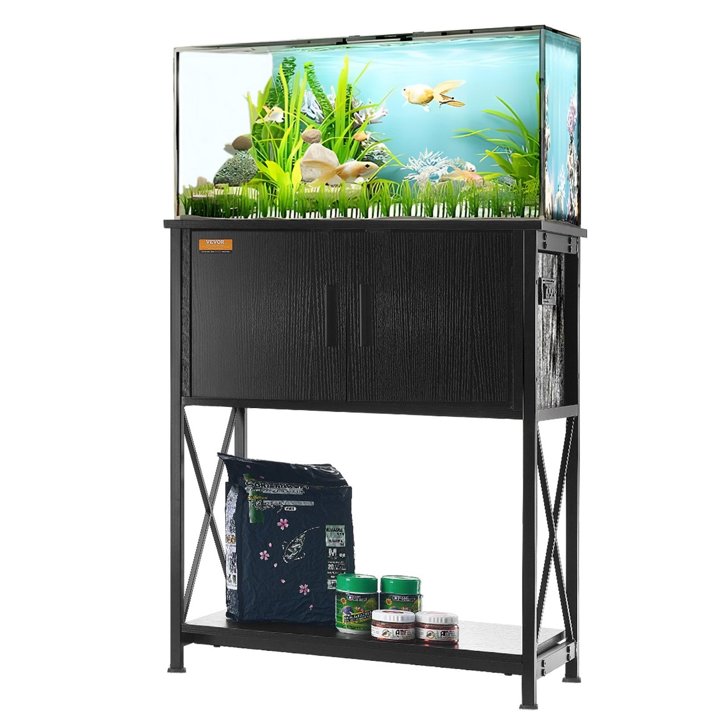 Aquarium Stand, 20 Gallon Fish Tank Stand, 25.6 X 16.5 X 31.9 In Steel And MDF Turtle Tank Stand, 167.6 Lbs Load Capacity, Reptile Tank Stand With Storage Cabinet And Embedded Power Panel, Black