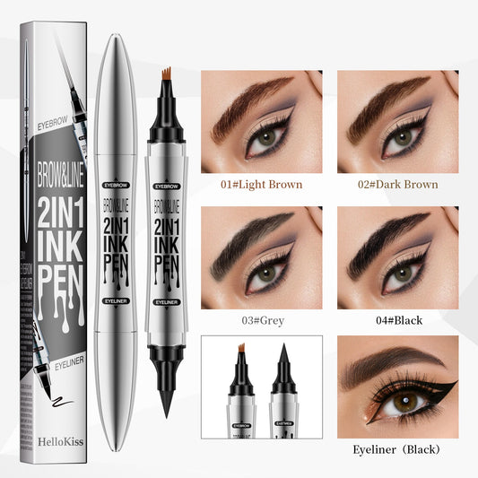 2 In 1 Microblading Eyebrow Pen, 4 Fork Tip, 3D Waterproof Magic Eyebrow Pencil