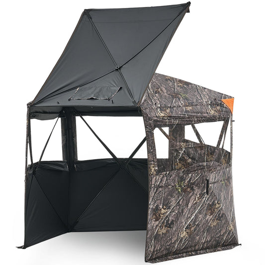 Hunting Blind, 6-7 Person Ground Blinds With Carrying Bag, Portable Camouflage Tent, Reinforced Durable Concealed Shelter With Silent Zipper Door And Window, For Turkey And Deer