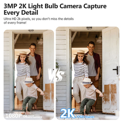 AI Detection 360 Degree HD 3MP CCTV Video Light Bulb E27 IP Wireless Mini Security Hidden Wifi Camera