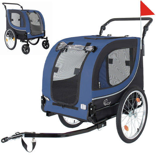2-in-1 Bike Trailer & Pet Stroller For Dogs Up To 100lbs Foldable Pet Carrier Cart With Two 8   Front Caster & 20   Quick Release Air-Filled Wheels, Breathable Mesh And PVC Rain Cover, Dark Blue