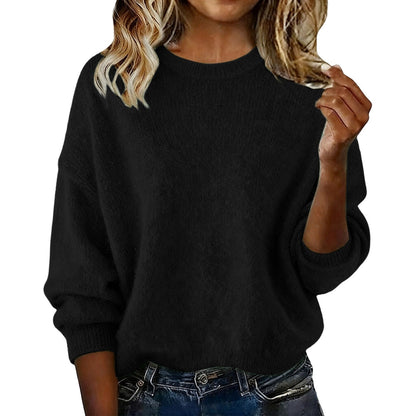 Pull Femme Col Rond Uni - Maille Ample Décontractée Automne
