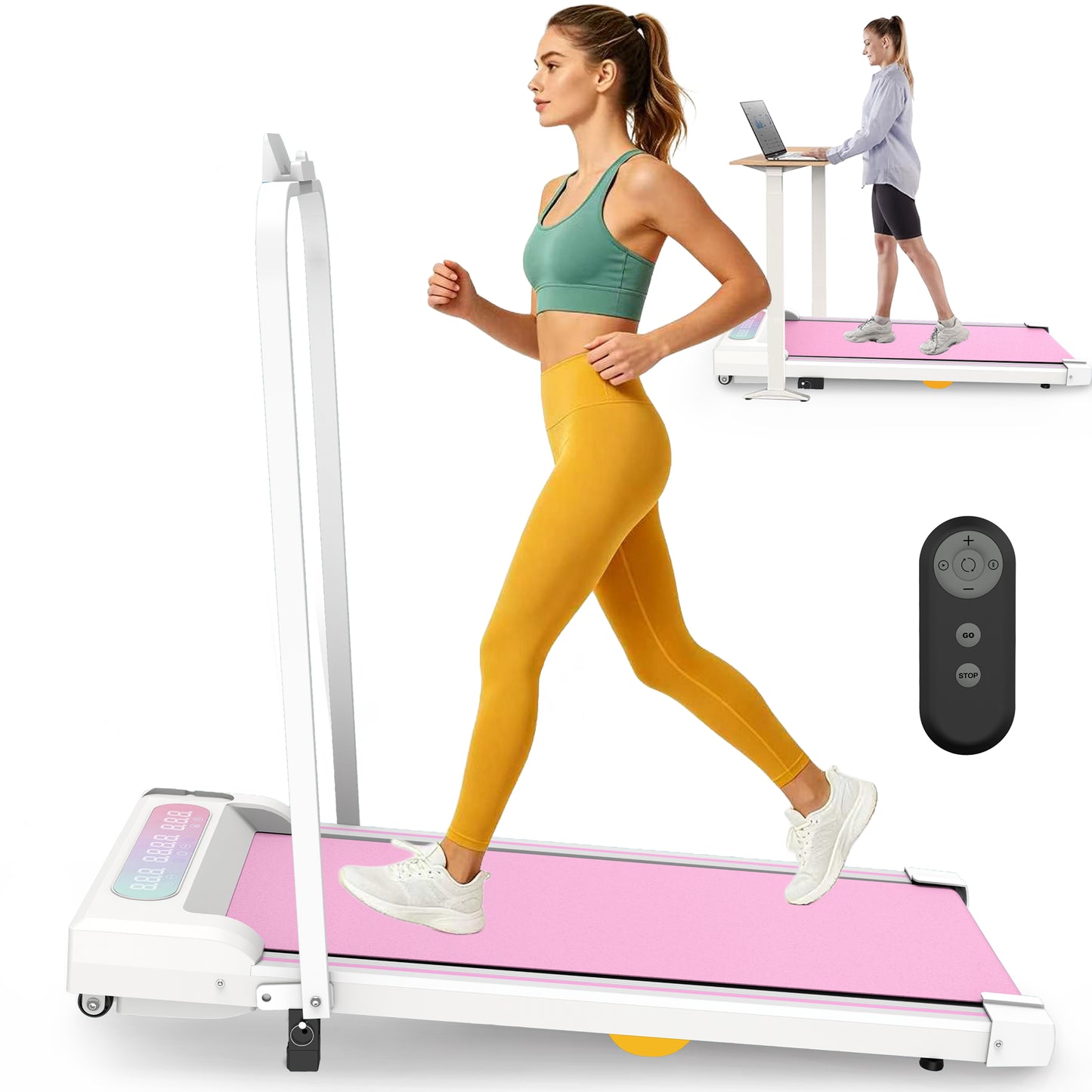 Under Desk Treadmill With Incline, Walking Pad, 2 In 1 Portable Treadmill With H