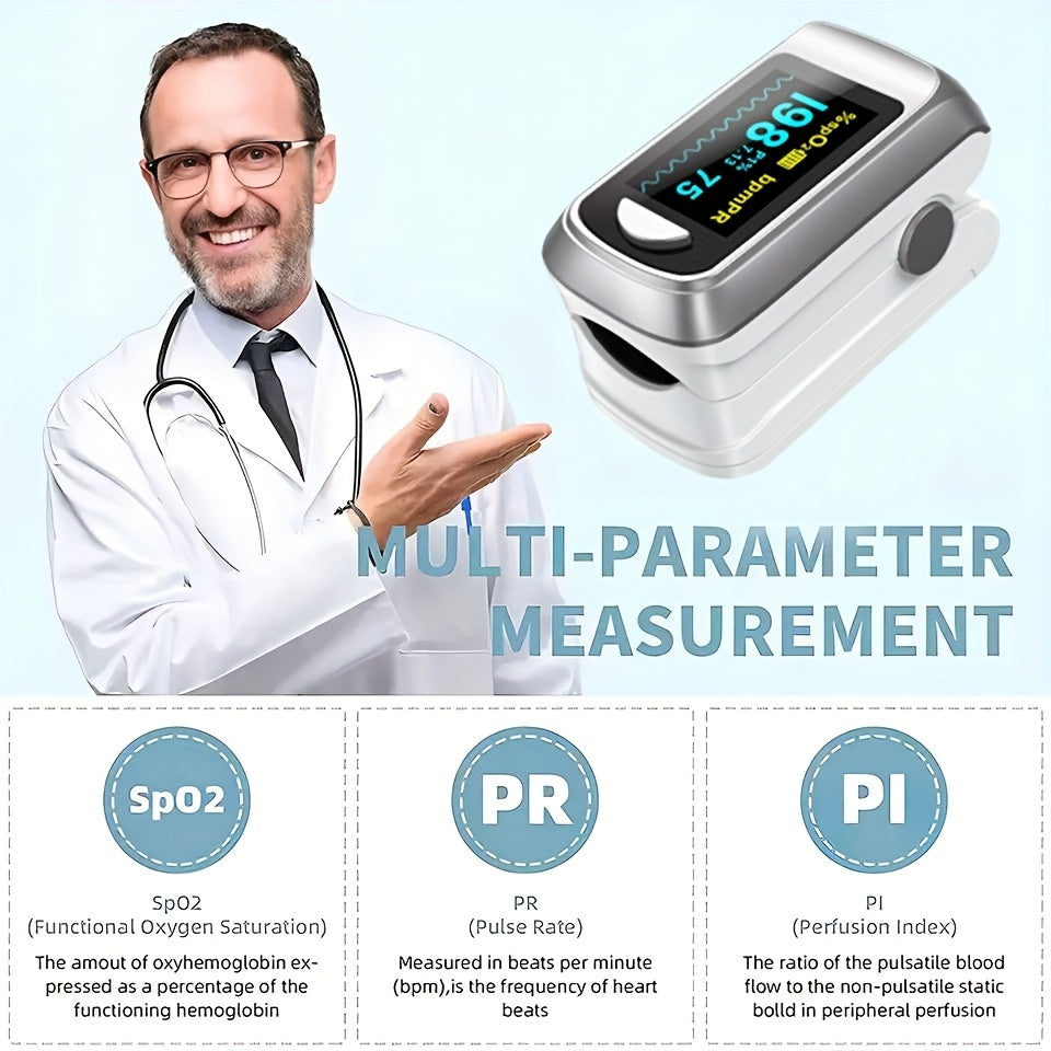 HEALTHTREE Pulse Oximeter Fingertip SpO2 Heart Rate Monitor - Blood Oxygen Saturation Monitor with LCD Display, Battery-Powered (AAA), Compact Design for Home, Travel & Aviation Use, Travel Health Tool, Modern Medical Device,