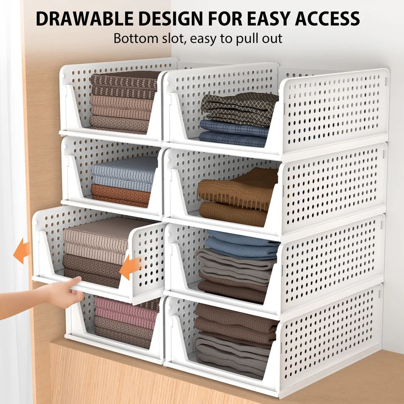 4 Pack  Wardrobe Storage Organiser, Stackable Storage Boxes Clothes Storage,Cupboard Storage Organiser, Under Sink Storage