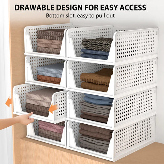 4 Pack  Wardrobe Storage Organiser, Stackable Storage Boxes Clothes Storage,Cupboard Storage Organiser, Under Sink Storage
