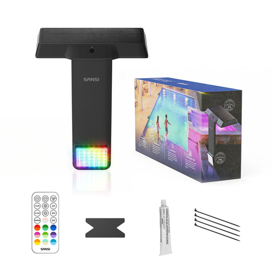 SANSI Solar Poolside RGB Light With Remote Rechargeable IP68 Waterproof Pool Light For Inground & Above Ground Pools ,20 Color,4 Modes ,5 Brightness, Decorative Outdoor Lighting