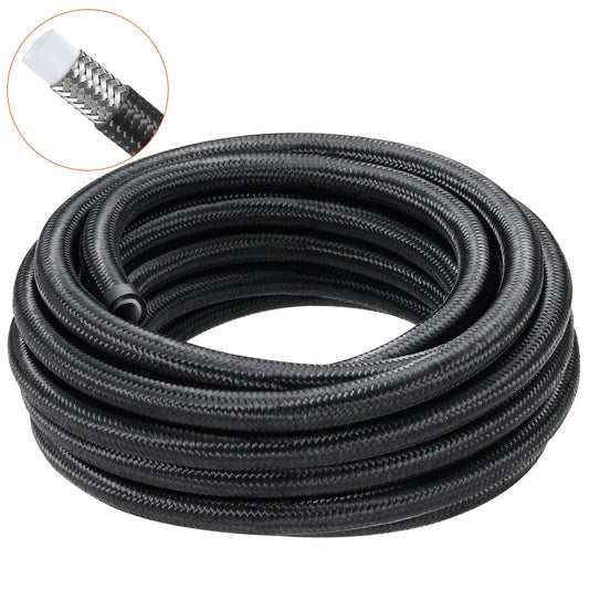 6AN Fuel Line Kit, 25 FT Fuel Hose Kit, 5/16" Nylon Stainless Steel Braided PTFE Fuel Line Kit, E85/Oil/Gas/Diesel Hose End Fitting Kit, With 15 PCS Swivel Fitting Adapter Kit, Black