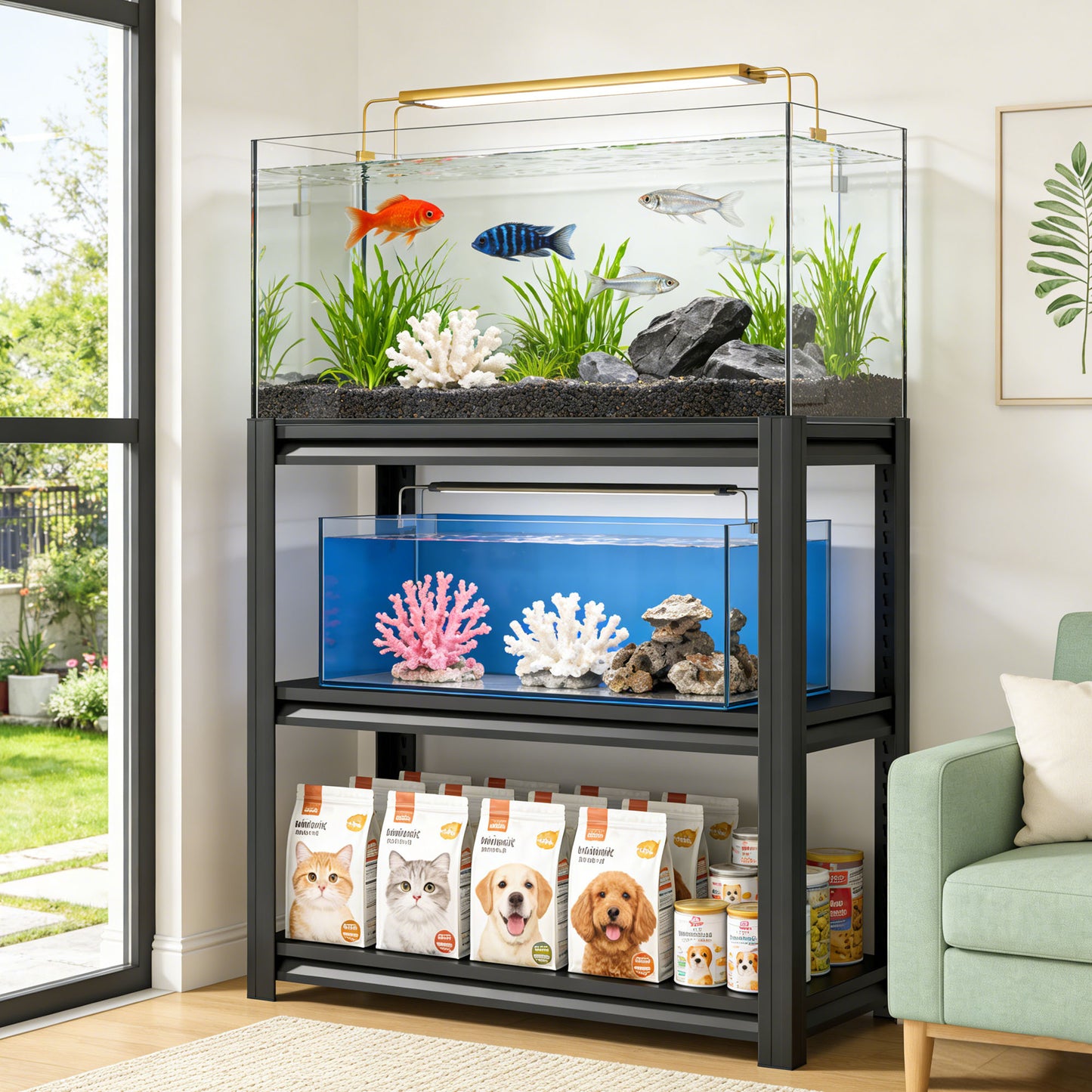 30-40 Gallon Fish Tank Stand - Metal Aquarium Stand, 47.2  W X 18 D X 39  H Adjustable Heavy Duty Garage Storage Shelving Rack, 3-Tier Fish Tank Rack Shelf For Home Office, Tank Not Included
